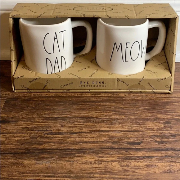Rae Dunn Other - Rae Dunn Mugs Ceramic CAT DAD & MEOW Set New